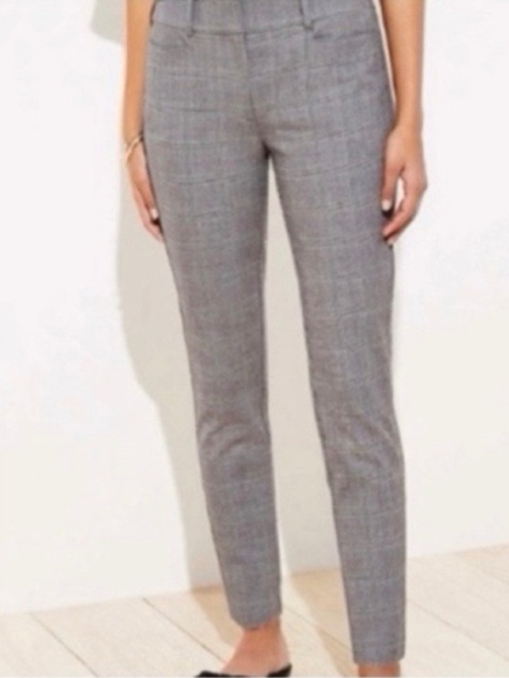 Loft Houndstooth Plaid Skinny Ankle Trousers